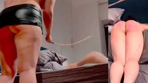 Femdom Caning on the bed